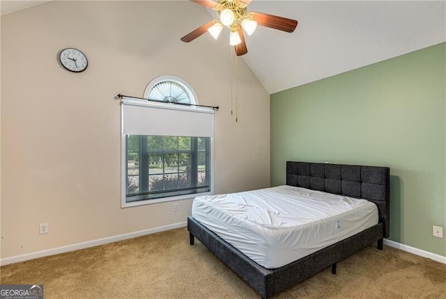115 Pinnacle Ln, Mcdonough, GA 30253 - bedroom featuring carpet flooring, lofted ceiling, baseboards, and a ceiling fan