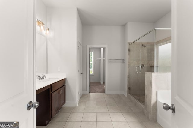 2855 Pilgrim Mill Rd, Cumming, GA 30041 - bathroom featuring vanity, a shower stall, a bath, and tile patterned floors