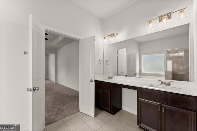 2855 Pilgrim Mill Rd, Cumming, GA 30041 - bathroom with double vanity, tile patterned flooring, and tiled shower
