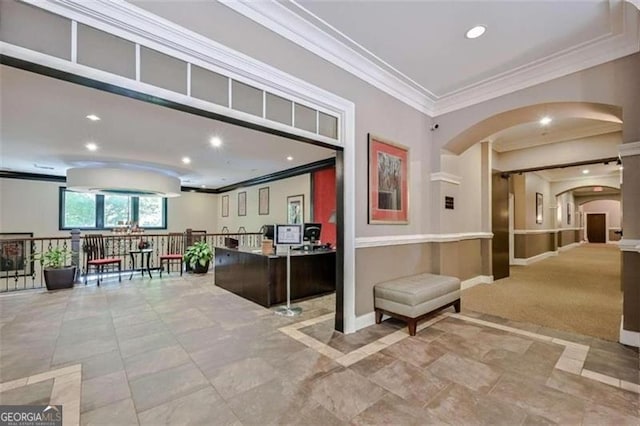 3635 Paces Cir Unit 1405, Atlanta, GA 30326 - reception with arched walkways, crown molding, and recessed lighting