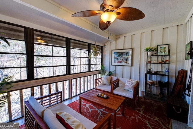 227 Shakespeare Dr # 303, Clayton, GA 30525 - living area with ceiling fan, healthy amount of natural light, and vaulted ceiling