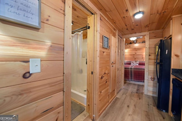 101 Porch View Cir Unit 121, Blairsville, GA 30512 - bathroom featuring wood finished floors, wooden ceiling, wooden walls, and shower / tub combo