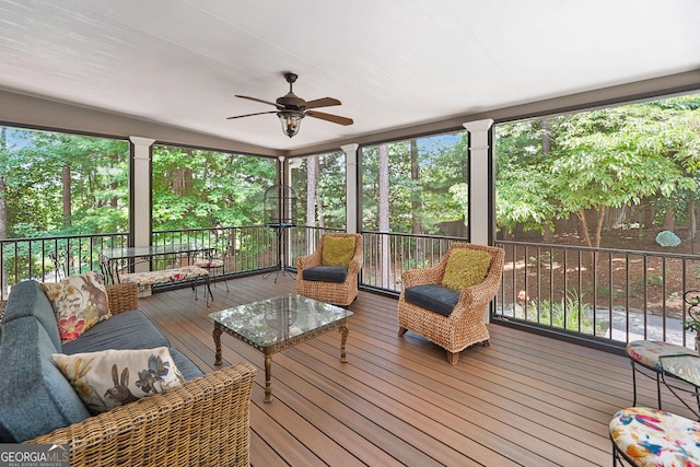 120 Forest Breeze Cv, Alpharetta, GA 30022 - sunroom / solarium featuring ceiling fan and an outdoor hangout area