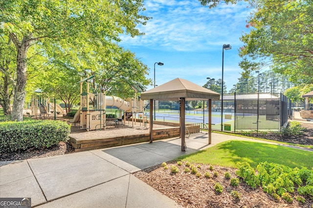 120 Forest Breeze Cv, Alpharetta, GA 30022 - view of home's community with a tennis court and a gazebo