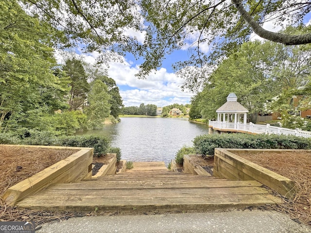 120 Forest Breeze Cv, Alpharetta, GA 30022 - dock area featuring a gazebo and a water view