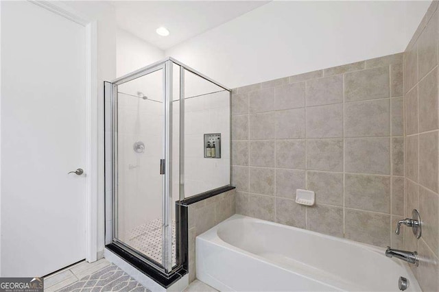 711 Cosmopolitan Dr NE Unit 300, Atlanta, GA 30324 - full bathroom featuring a bath, a stall shower, tile patterned flooring, and recessed lighting