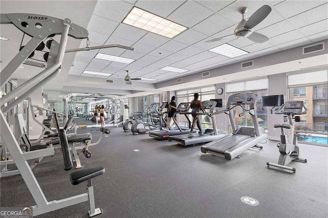 711 Cosmopolitan Dr NE Unit 300, Atlanta, GA 30324 - workout area with ceiling fan and a drop ceiling