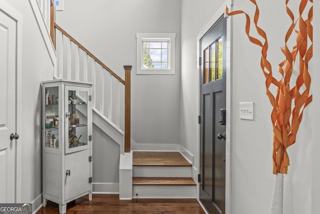 1111 Cobblestone Dr, Bogart, GA 30622 - foyer entrance with stairway, wood finished floors, and baseboards