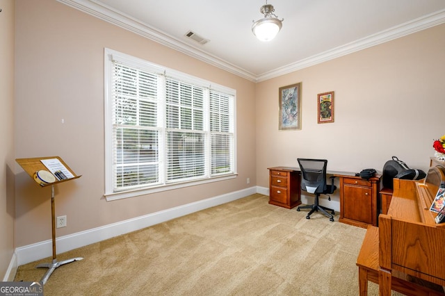 13042 Dartmore Ave, Alpharetta, GA 30005 - office with crown molding, light carpet, and baseboards