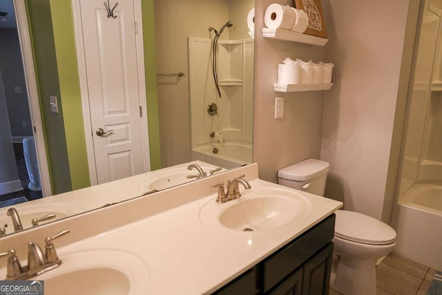 6298 Pierless Ave, Sugar Hill, GA 30518 - bathroom featuring shower / bathtub combination, double vanity, and tile patterned floors
