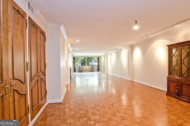 2734 Peachtree Rd NW Unit C-404, Atlanta, GA 30305 - hall featuring baseboards, crown molding, rail lighting, and recessed lighting