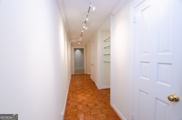 2734 Peachtree Rd NW Unit C-404, Atlanta, GA 30305 - hall featuring baseboards, rail lighting, and crown molding