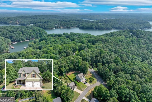 6540 Terracewood Ln, Gainesville, GA 30506 - aerial view of property and surrounding area with a heavily wooded area, a nearby body of water, and property parcel outlined