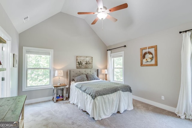 6540 Terracewood Ln, Gainesville, GA 30506 - carpeted bedroom with multiple windows, lofted ceiling, baseboards, and ceiling fan