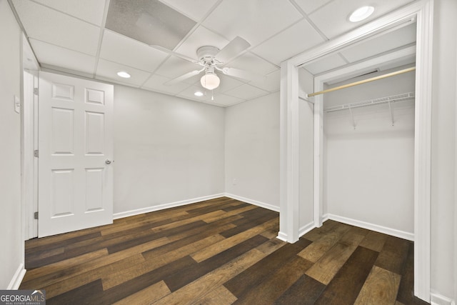 85 Bloomfield Way, Sharpsburg, GA 30277 - unfurnished bedroom with recessed lighting, dark wood-type flooring, a ceiling fan, baseboards, and a paneled ceiling