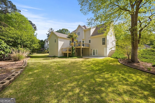 85 Bloomfield Way, Sharpsburg, GA 30277 - back of property with a patio, a deck, stairs, and a yard