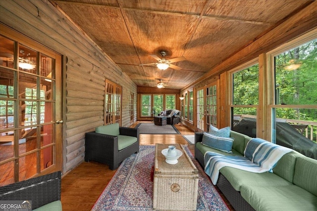15 Bailey St, Whitesburg, GA 30185 - sunroom with french doors, an outdoor living space, and a ceiling fan