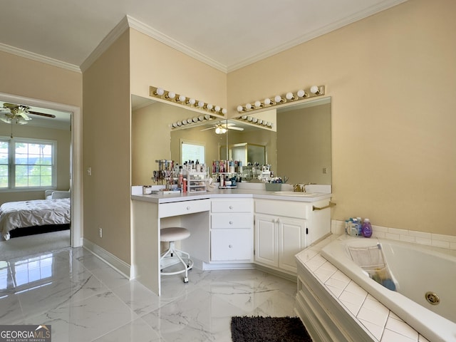 11 Stonegable Dr NW, Rome, GA 30165 - full bathroom with a ceiling fan, vanity, a jetted tub, ornamental molding, and ensuite bathroom
