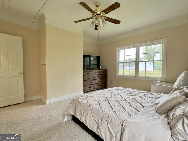 11 Stonegable Dr NW, Rome, GA 30165 - carpeted bedroom with attic access, crown molding, and ceiling fan