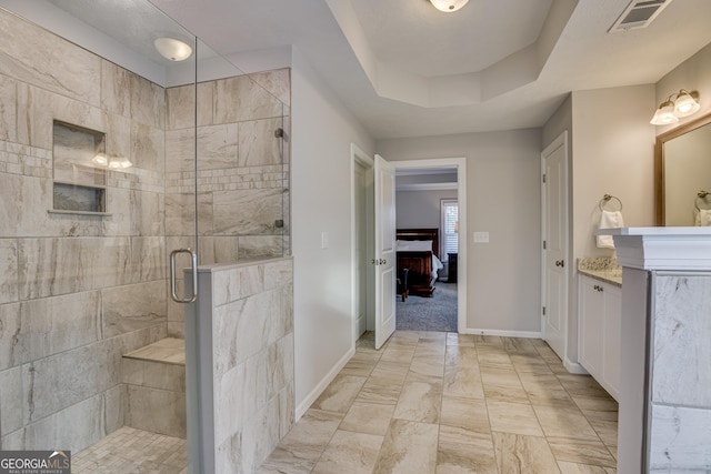 895 Lillian Park Dr, Grovetown, GA 30813 - full bathroom with vanity, baseboards, a shower stall, ensuite bath, and marble look tiles