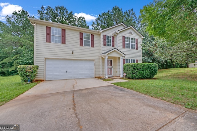 7459 Old Chapel, South Fulton, GA 30349 - traditional-style house with driveway, an attached garage, and a front lawn