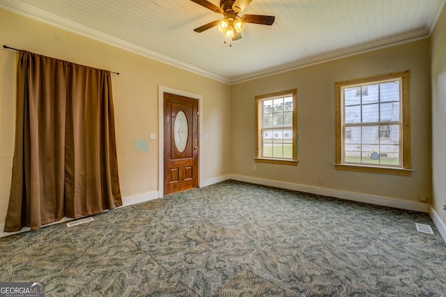6 Mill St, Jackson, GA 30233 - foyer featuring carpet, a ceiling fan, crown molding, and baseboards