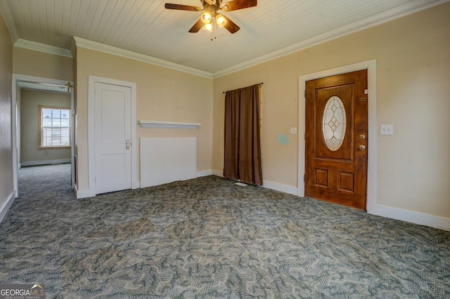 6 Mill St, Jackson, GA 30233 - carpeted entryway with ceiling fan, crown molding, and baseboards