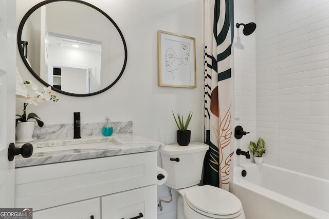 102 Rockyford Rd, Atlanta, GA 30317 - bathroom featuring toilet, vanity, and shower / bath combination with curtain