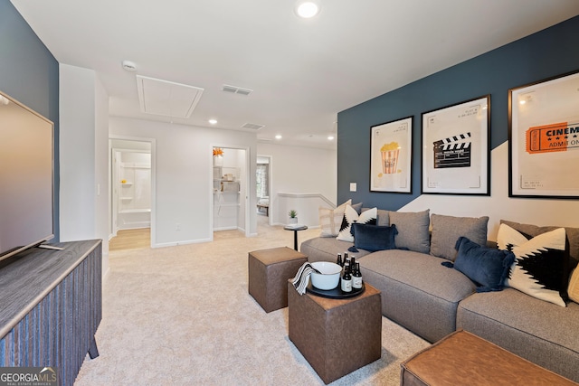 4036 Trimrose Ct Unit 70, Atlanta, GA 30349 - living room featuring attic access, light carpet, recessed lighting, and baseboards