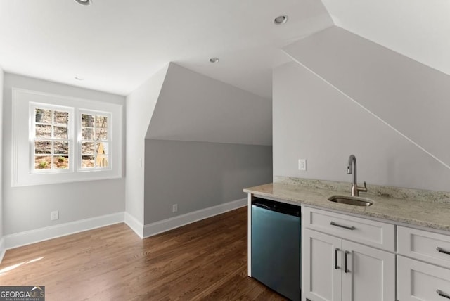 146 David Dr, Tiger, GA 30576 - bar with dishwashing machine, dark wood-style flooring, vaulted ceiling, and recessed lighting