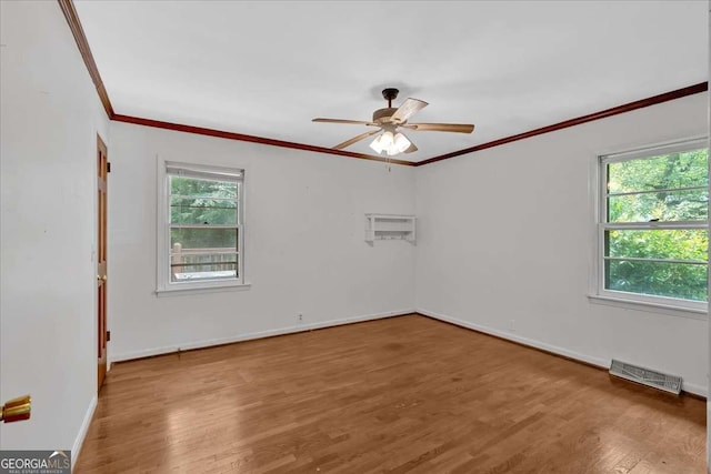 612 Oakcrest Dr, Rockmart, GA 30153 - unfurnished room with ornamental molding, ceiling fan, wood finished floors, and baseboards
