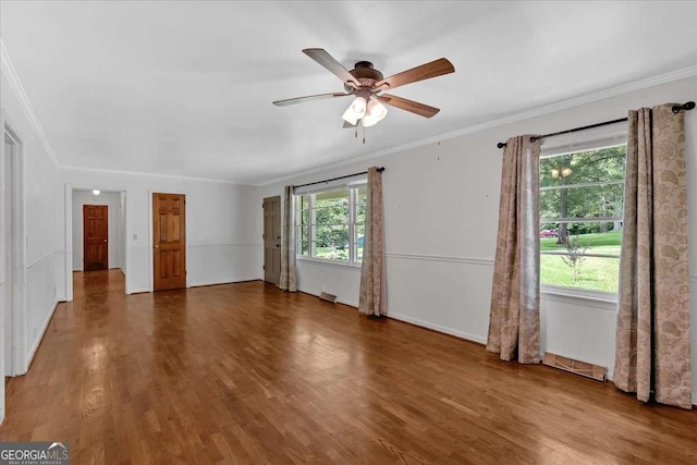 612 Oakcrest Dr, Rockmart, GA 30153 - unfurnished room with ceiling fan, wood finished floors, ornamental molding, and baseboards