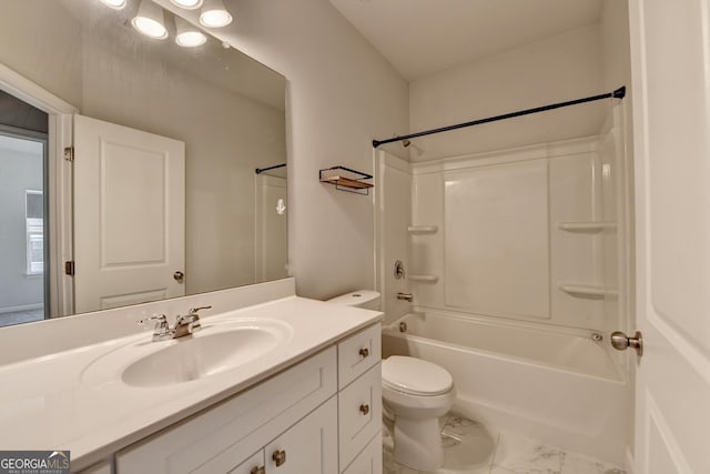 3360 Pickens St, Duluth, GA 30096 - bathroom featuring vanity, toilet, marble finish flooring, and shower / bath combination