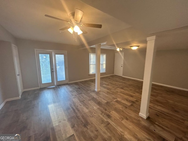 3808 Holy Cross Ct, Decatur, GA 30034 - below grade area featuring ceiling fan, dark wood finished floors, and baseboards