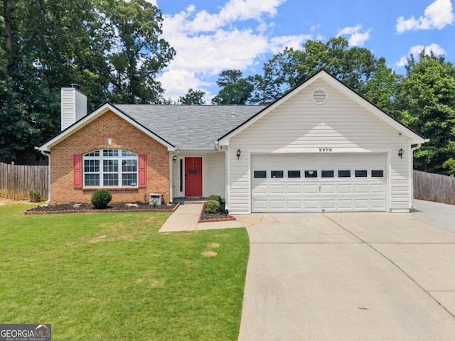 2605 Fort Apachee Trl, Dacula, GA 30019 - single story home featuring brick siding, driveway, a garage, a chimney, and roof with shingles