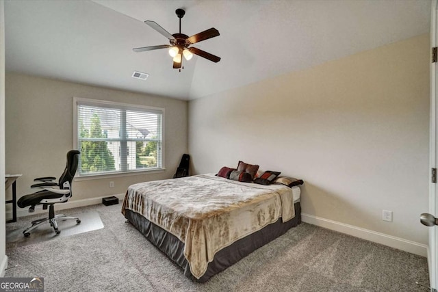 1835 Henley Way, Alpharetta, GA 30009 - bedroom featuring carpet floors, baseboards, an office area, a ceiling fan, and lofted ceiling