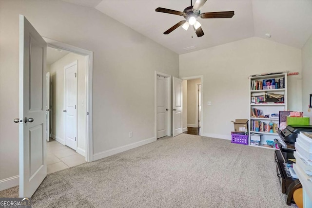 1835 Henley Way, Alpharetta, GA 30009 - carpeted bedroom featuring vaulted ceiling, baseboards, and ceiling fan