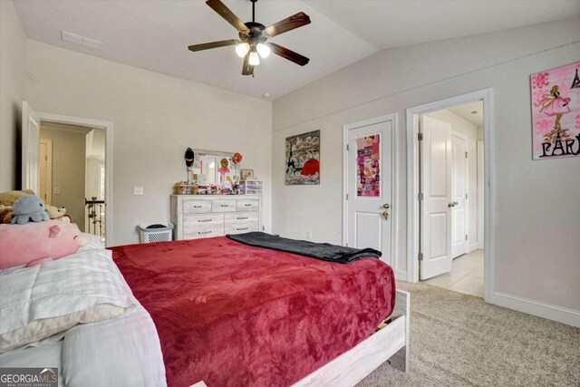 1835 Henley Way, Alpharetta, GA 30009 - bedroom with lofted ceiling, light colored carpet, baseboards, and a ceiling fan