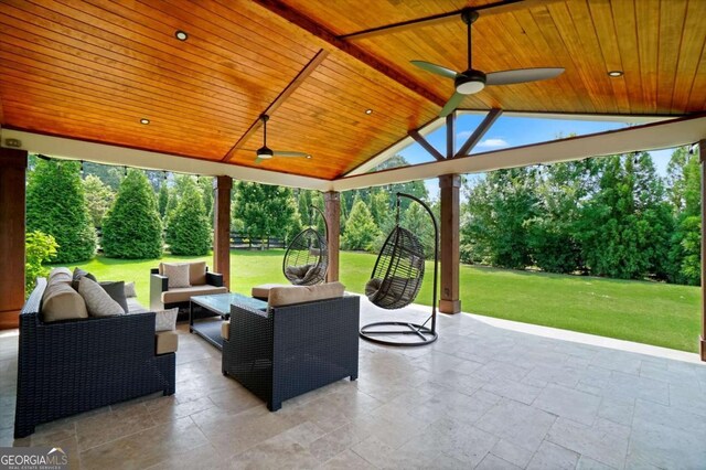 1835 Henley Way, Alpharetta, GA 30009 - view of patio with a ceiling fan, an outdoor hangout area, and view of wooded area
