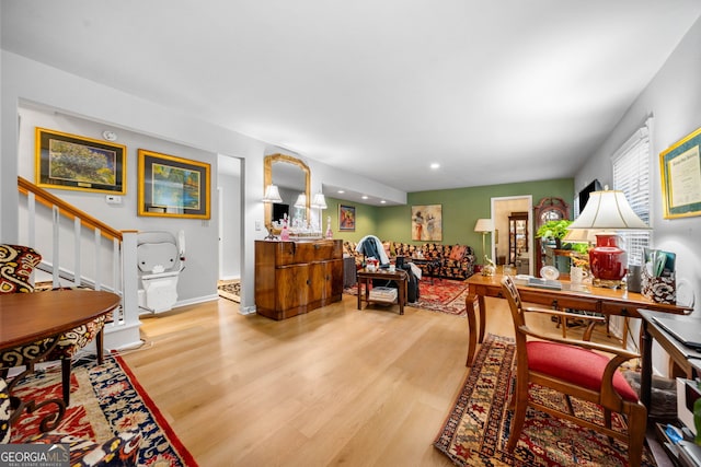 1138 Berkeley Rd, Avondale Estates, GA 30002 - dining area featuring wood finished floors, recessed lighting, and stairs