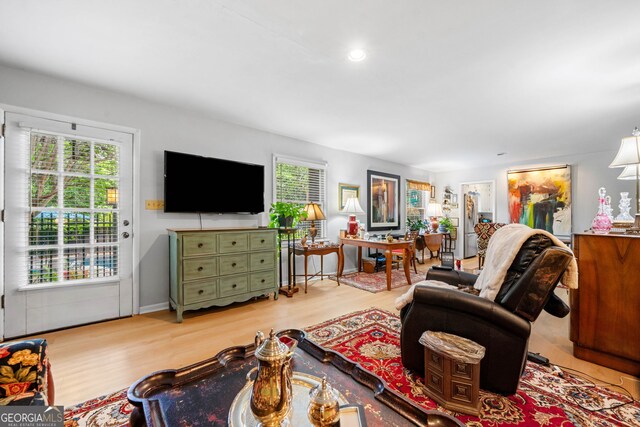 1138 Berkeley Rd, Avondale Estates, GA 30002 - living area featuring healthy amount of natural light, wood finished floors, and recessed lighting