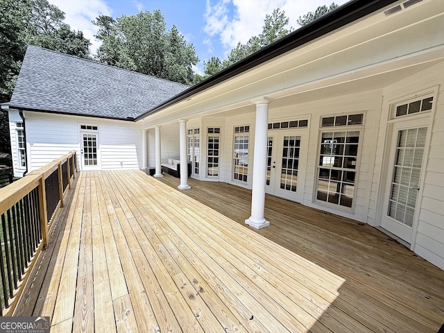 128 Golden Hills Dr, Woodstock, GA 30189 - wooden terrace featuring french doors