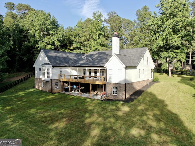 128 Golden Hills Dr, Woodstock, GA 30189 - back of property featuring a wooden deck and a chimney