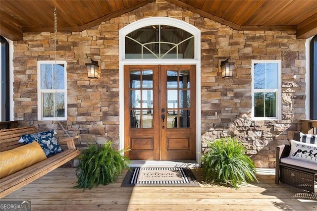 1204 Springdale Rd, Rockmart, GA 30153 - doorway to property featuring french doors and stone siding