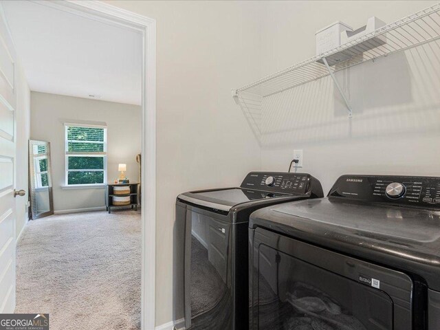 340 Louise Ln, Canton, GA 30114 - laundry area with independent washer and dryer, carpet flooring, and baseboards