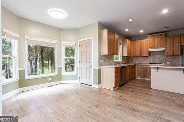 4045 Hillcrest View Ct, Suwanee, GA 30024 - kitchen featuring stainless steel dishwasher, under cabinet range hood, a sink, light countertops, and recessed lighting