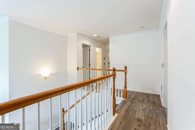 4045 Hillcrest View Ct, Suwanee, GA 30024 - hall featuring an upstairs landing, wood finished floors, ornamental molding, recessed lighting, and baseboards