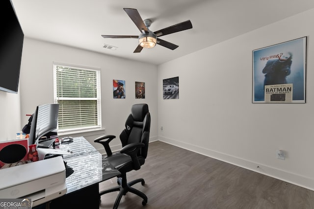 61 N Auburn Landing Pl, Auburn, GA 30011 - office space with a ceiling fan, wood finished floors, and baseboards