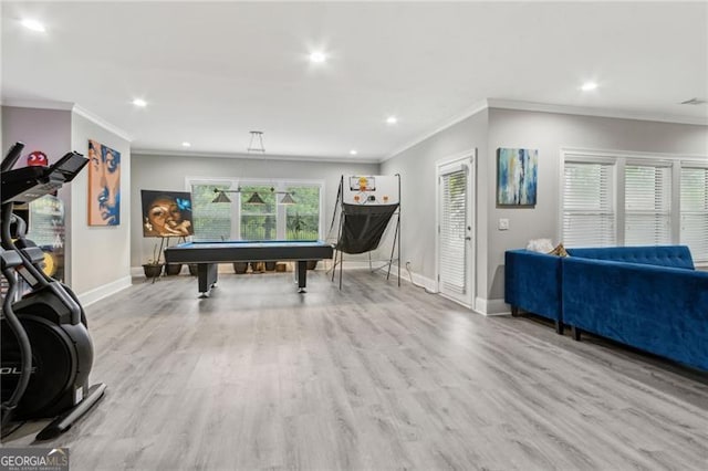 10 Nesbit Reserve Ct, Atlanta, GA 30350 - recreation room featuring billiards, crown molding, recessed lighting, and wood finished floors