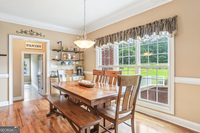 3480 Indian Shoals Rd, Dacula, GA 30019 - dining area featuring ornamental molding, plenty of natural light, and light wood-style floors